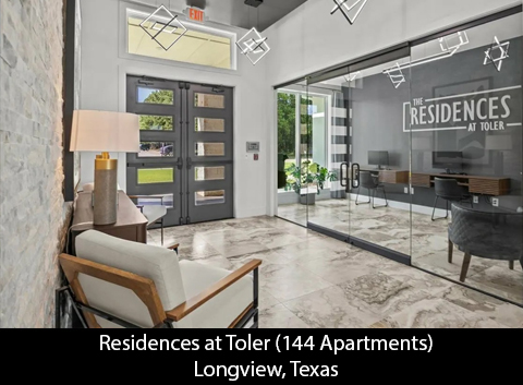 Contemporary leasing office interior at The Residences at Toler in Longview
